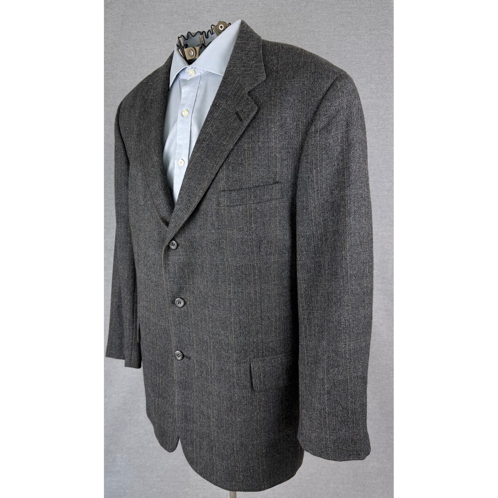 Jos A Bank Mens 46R Grey Herringbone Lambswool Blazer Sport Coat Windowpane